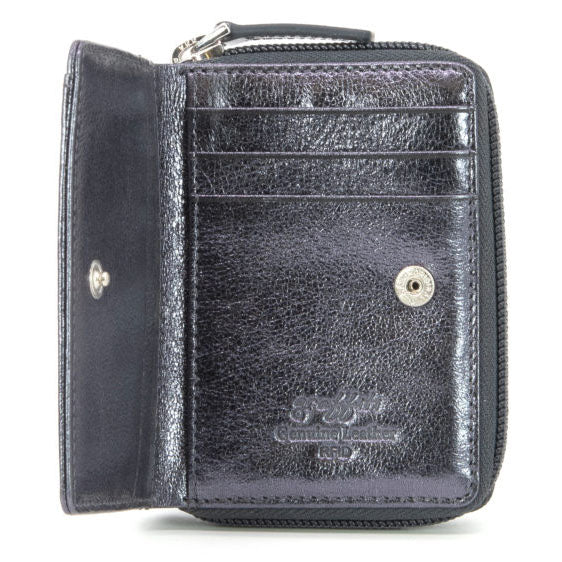 SMALL METALLIC LEATHER LADIES WALLET PURSE | BLACK
