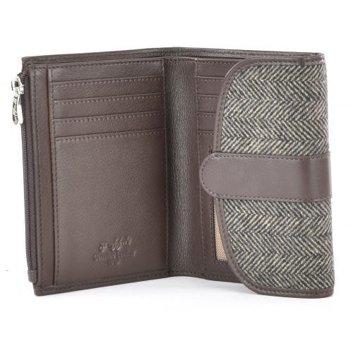 LEATHER & WOOL TWEED LADIES WALLET PURSE | SMALL