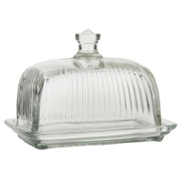 GROOVED GLASS BUTTER DISH WITH LID
