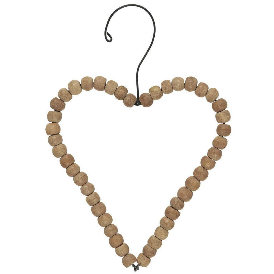 HANGING WIRE HEART WITH WOODEN BEADS