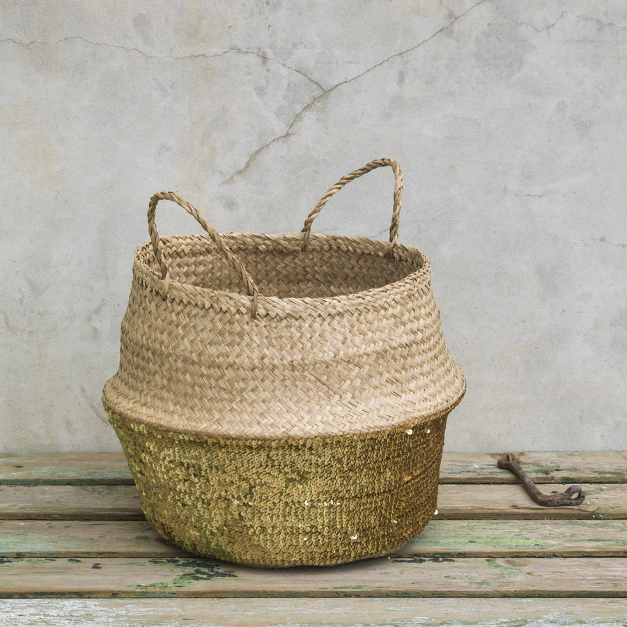 SEAGRASS SEQUIN BASKET | GOLD