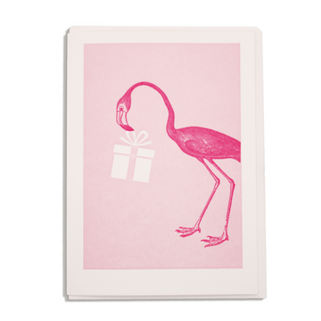 SMALL CARD | FLAMINGO WITH PRESENT