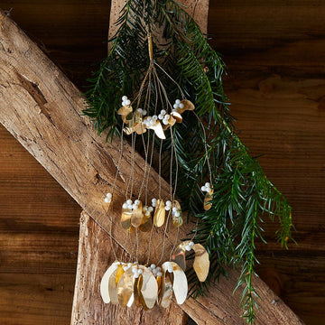 GOLD BRASS MISTLETOE SPRIG DECORATION
