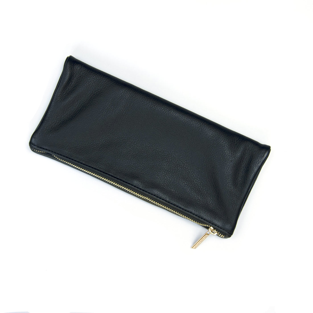 FOLD OVER CLUTCH WITH ZIP | BLACK LEATHER