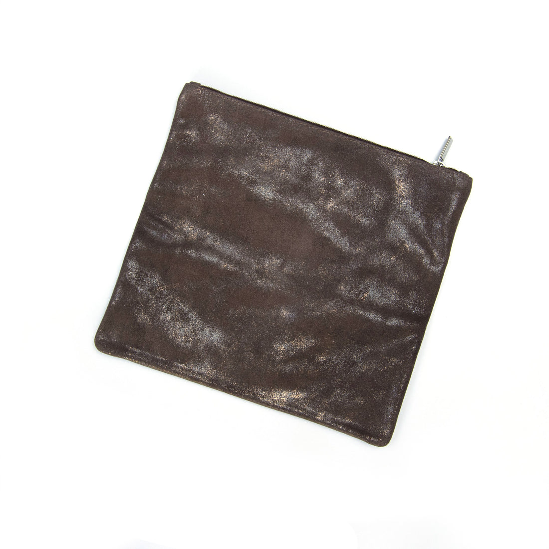 FOLD OVER CLUTCH WITH ZIP | METALLIC BROWN SUEDE