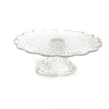PRESSED GLASS GLASS CAKESTANDWITH SCALLOPED EDGE | 2 SIZES