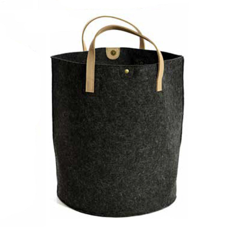 FELT STORAGE BASKET WITH LEATHER HANDLES