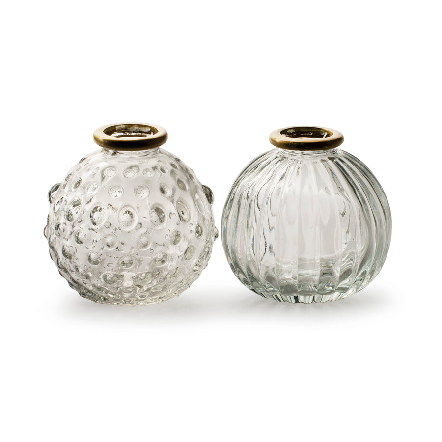 ROUND GLASS BOTTLE JIVE VASE WITH GOLD RIM | 2 DESIGNS