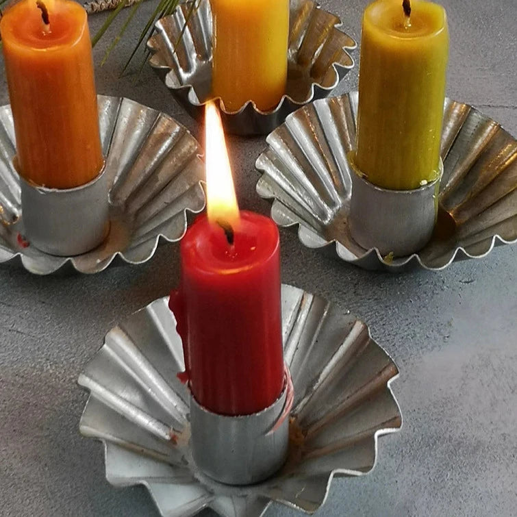 ROUND FLUTED ZINC CANDLE HOLDER