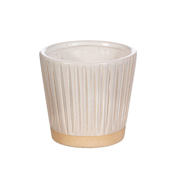 SMALL GROOVED STONEWARE PLANTERS | 3 DESIGNS OFF WHITE