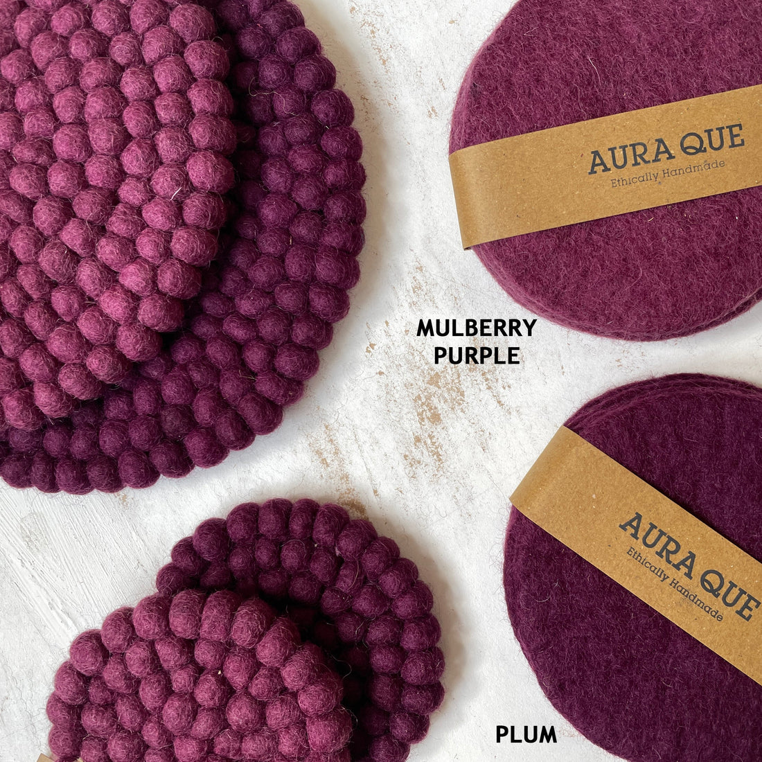 HANDMADE ECO FELT BALL COASTER | PLUM PURPLE