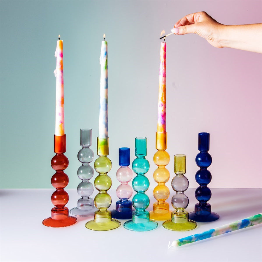 BUBBLE GLASS CANDLE HOLDER | YELLOW
