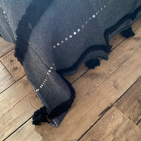 MOROCCAN COTTON BLANKET WITH SEQUINS & TASSELS | BLACK | SINGLE