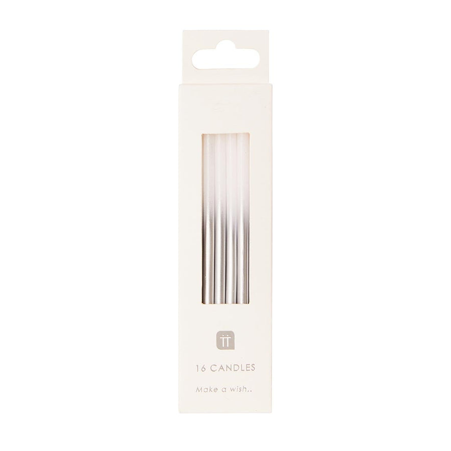 CAKE CANDLES | WHITE & SILVER OMBRE | PACK 16