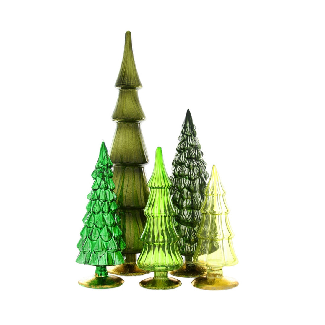 SET OF 5 GLASS TREES | GREEN