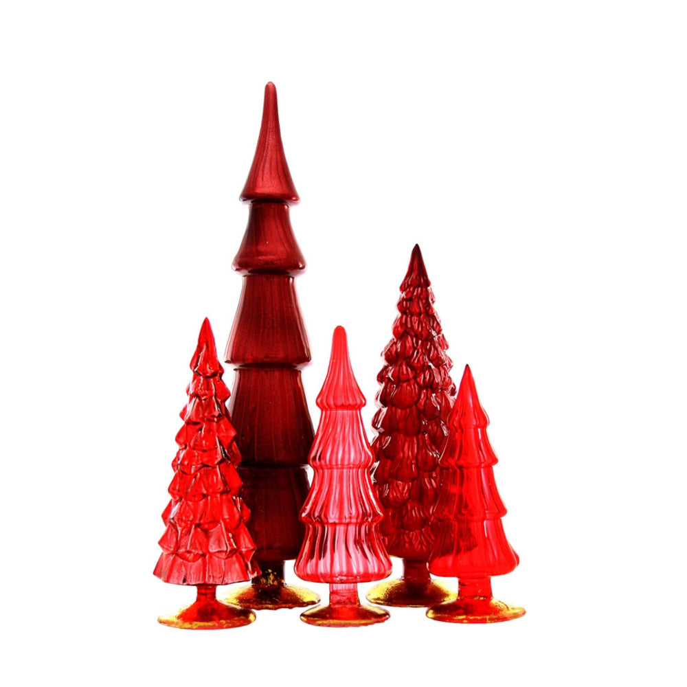 SET OF 5 GLASS TREES | RED