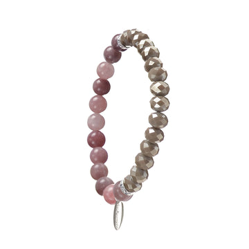 STONE & CRYSTAL BEAD BRACELET | PINK & TAUPE