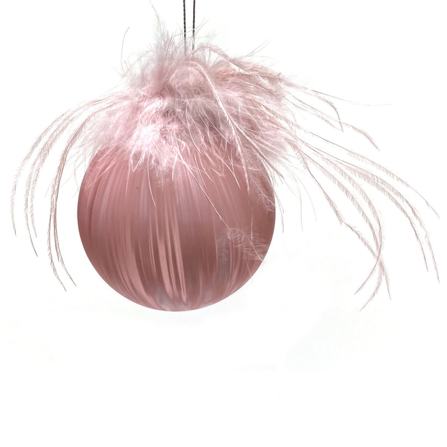 PINK FEATHER TOP GLASS BAUBLE