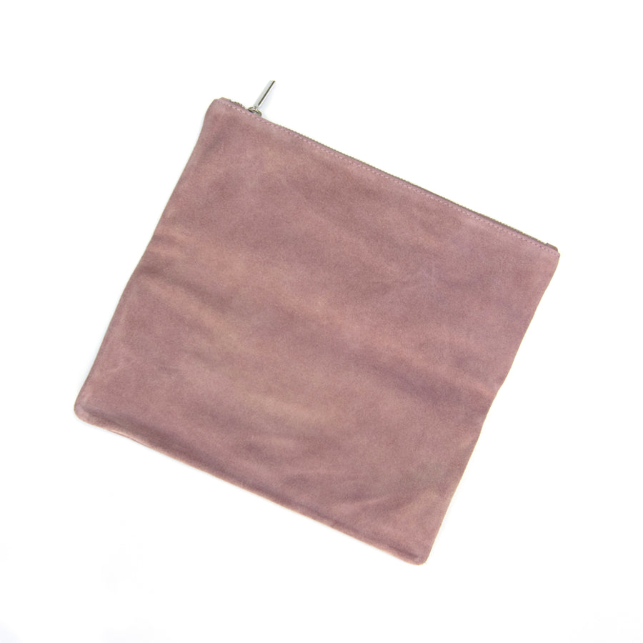 FOLD OVER CLUTCH WITH ZIP | ROSE SUEDE