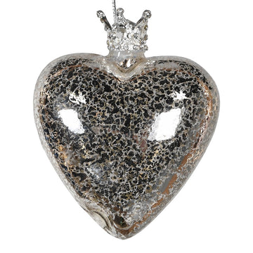 SILVER GLASS HEART WITH CROWN BAUBLE