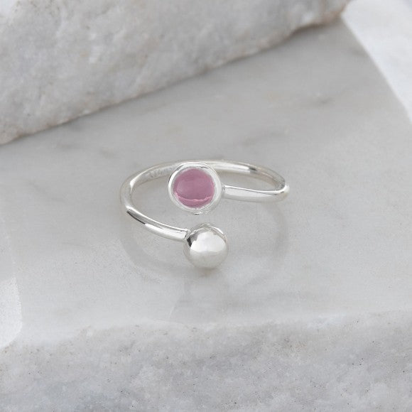 BIRTHSTONE RING OCTOBER TOURMALINE PINK & SILVER  | ADJUSTABLE