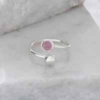 BIRTHSTONE RING OCTOBER TOURMALINE PINK & SILVER  | ADJUSTABLE