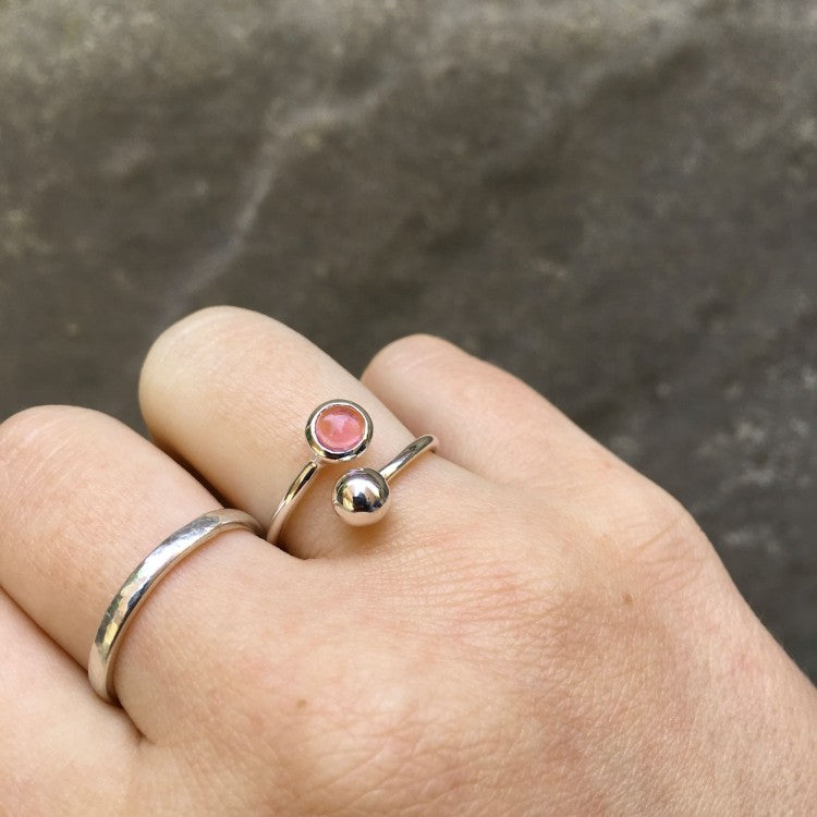 BIRTHSTONE RING OCTOBER TOURMALINE PINK & SILVER  | ADJUSTABLE