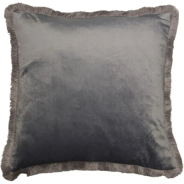 VELVET CUSHION WITH FRINGE | GREY