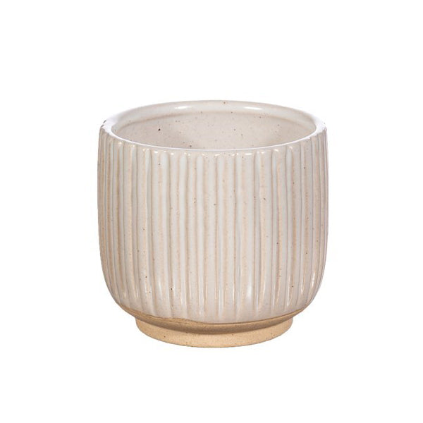 SMALL GROOVED STONEWARE PLANTERS | 3 DESIGNS OFF WHITE