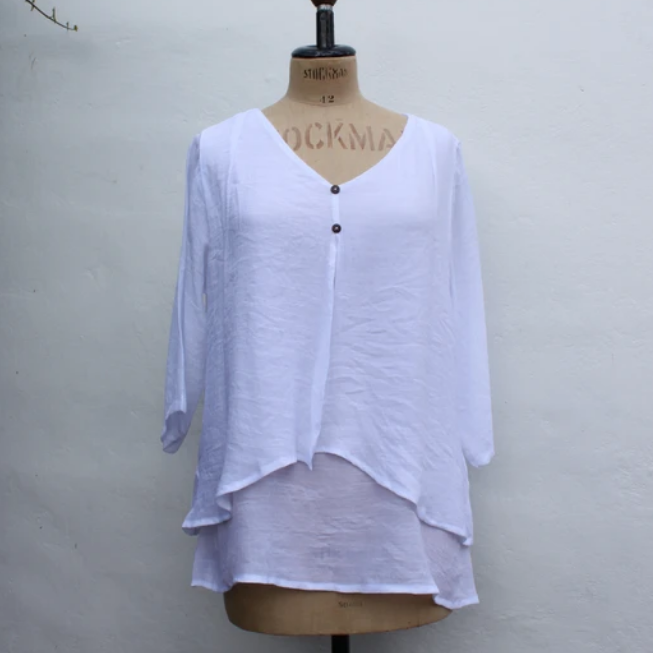 BAMBOO TWO BUTTON SPLIT FRONT LYNN TOP | AVOCADO | S|M