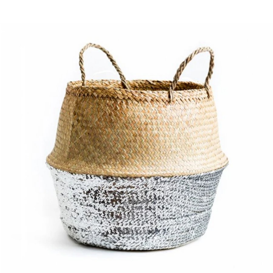 SEAGRASS SEQUIN BASKET | SILVER