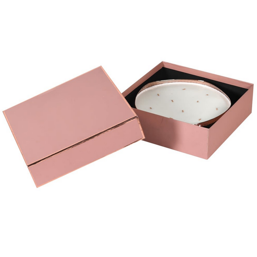 MEDIUM 10 WICK SCENTED CANDLE IN HAMMERED ROSE GOLD DISH | ORANGE BERGAMOT