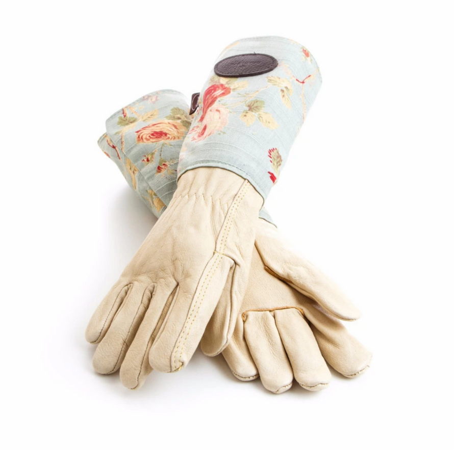 FLORAL ENGLISH LEATHER & LINEN GARDENING GLOVES