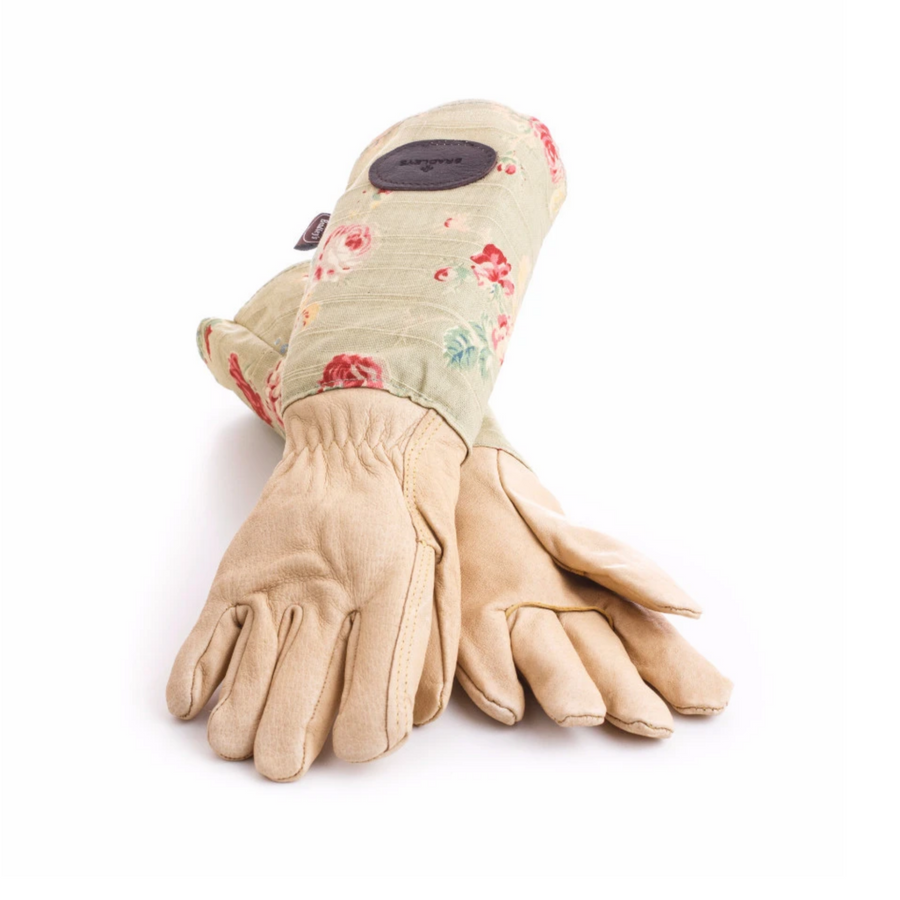 FLORAL ENGLISH LEATHER & LINEN GARDENING GLOVES