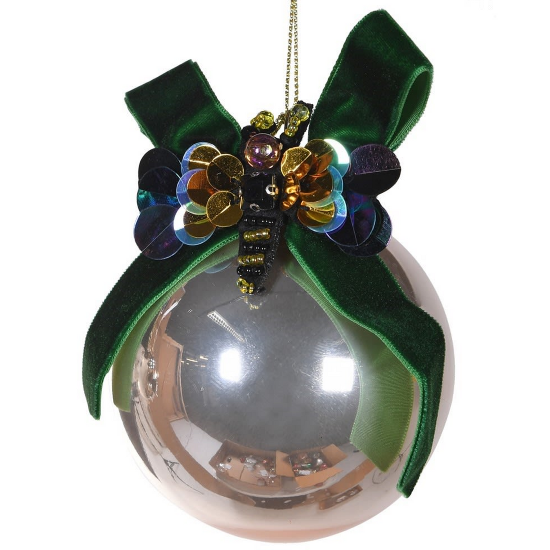 GLASS BAUBLE WITH BEADED BEE