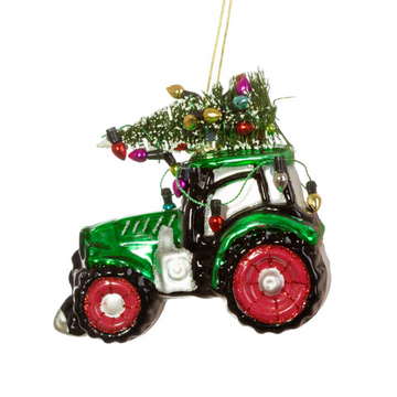 FESTIVE TRACTOR GLASS BAUBLE