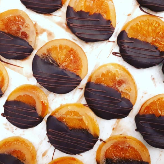 NOBLE & STACE ORANGE CONFIT SLICES DIPPED IN DARK CHOCOLATE