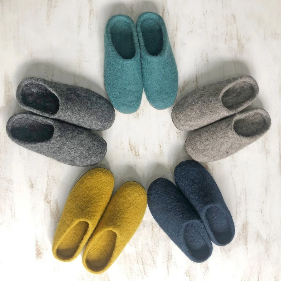 HANDMADE ECO FELT MULE SLIPPERS SUEDE SOLE | LIGHT GREY