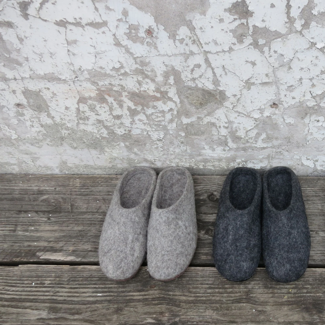 HANDMADE ECO FELT MULE SLIPPERS SUEDE SOLE | LIGHT GREY