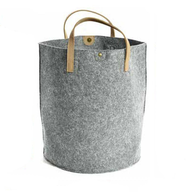 FELT STORAGE BASKET WITH LEATHER HANDLES