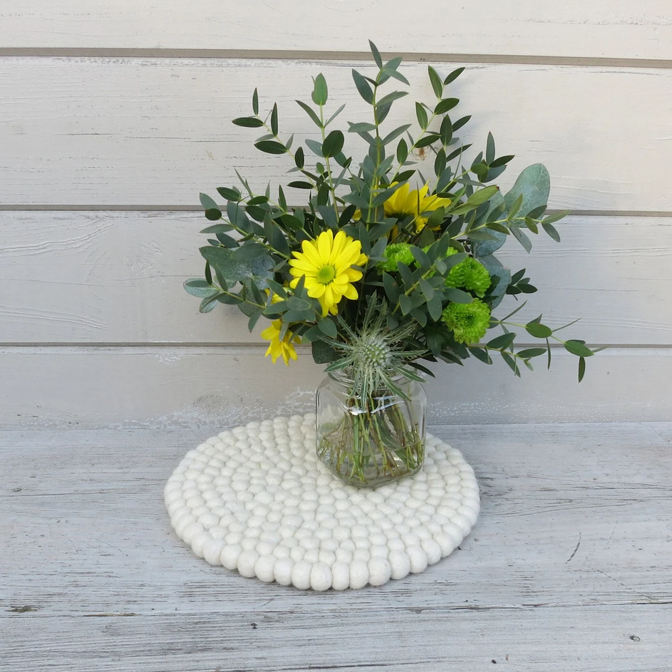 HANDMADE ECO FELT BALL TABLE MAT TRIVET | CREAM