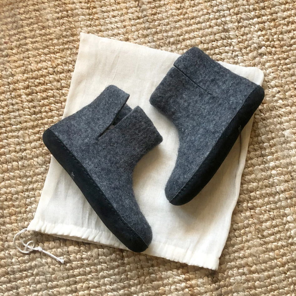 HANDMADE FELT UNISEX SLIPPER BOOT | DARK GREY