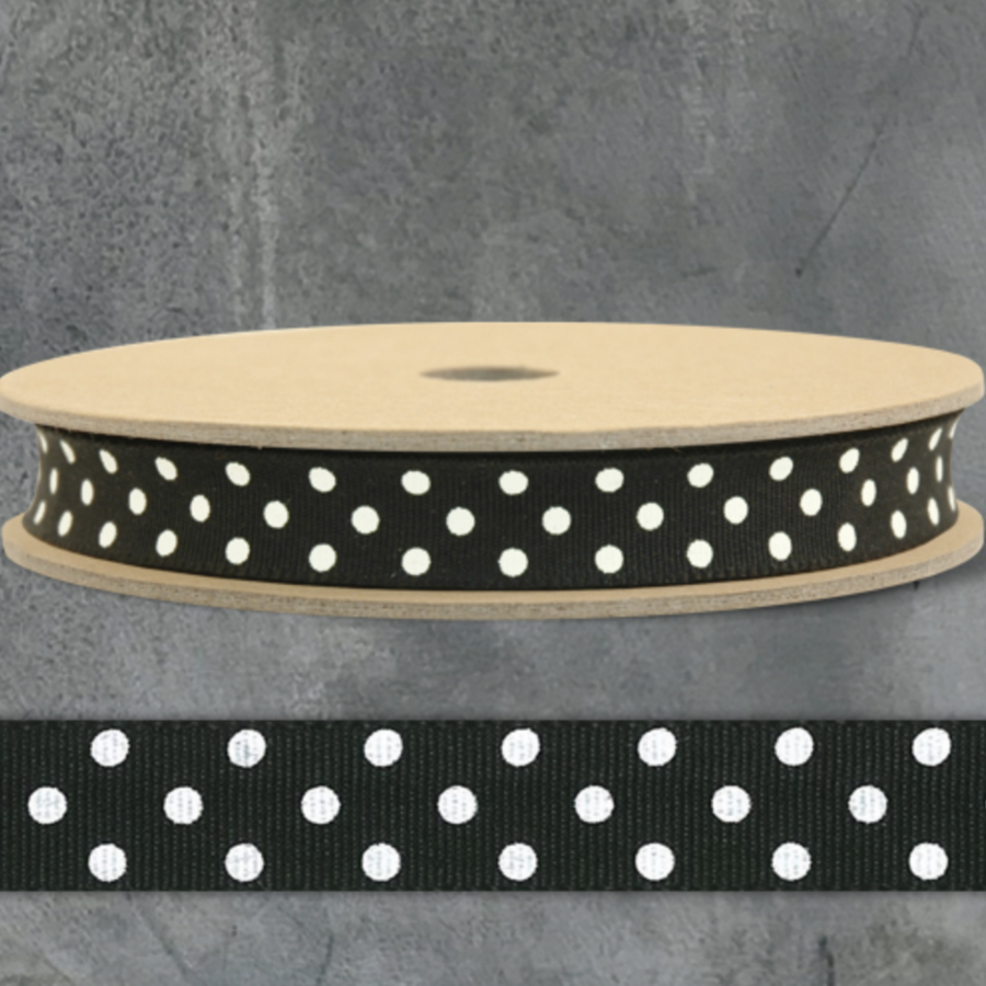 RIBBON BY THE METRE | BLACK WITH CREAM DOTS