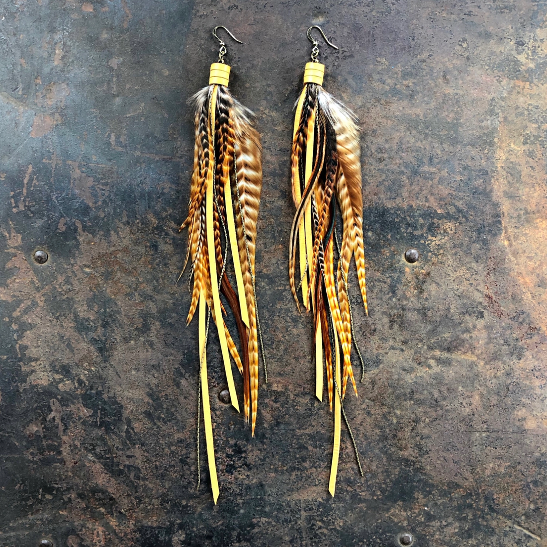 Native America Copper Feather Earrings #EW731 | Cool Water Jewelry