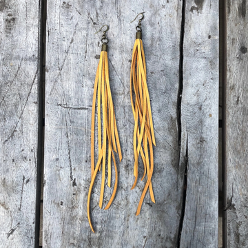 GOLDEN LEATHER TASSEL EARRINGS