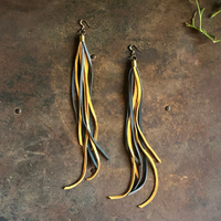 GOLD & CHARCOAL LEATHER TASSEL EARRINGS