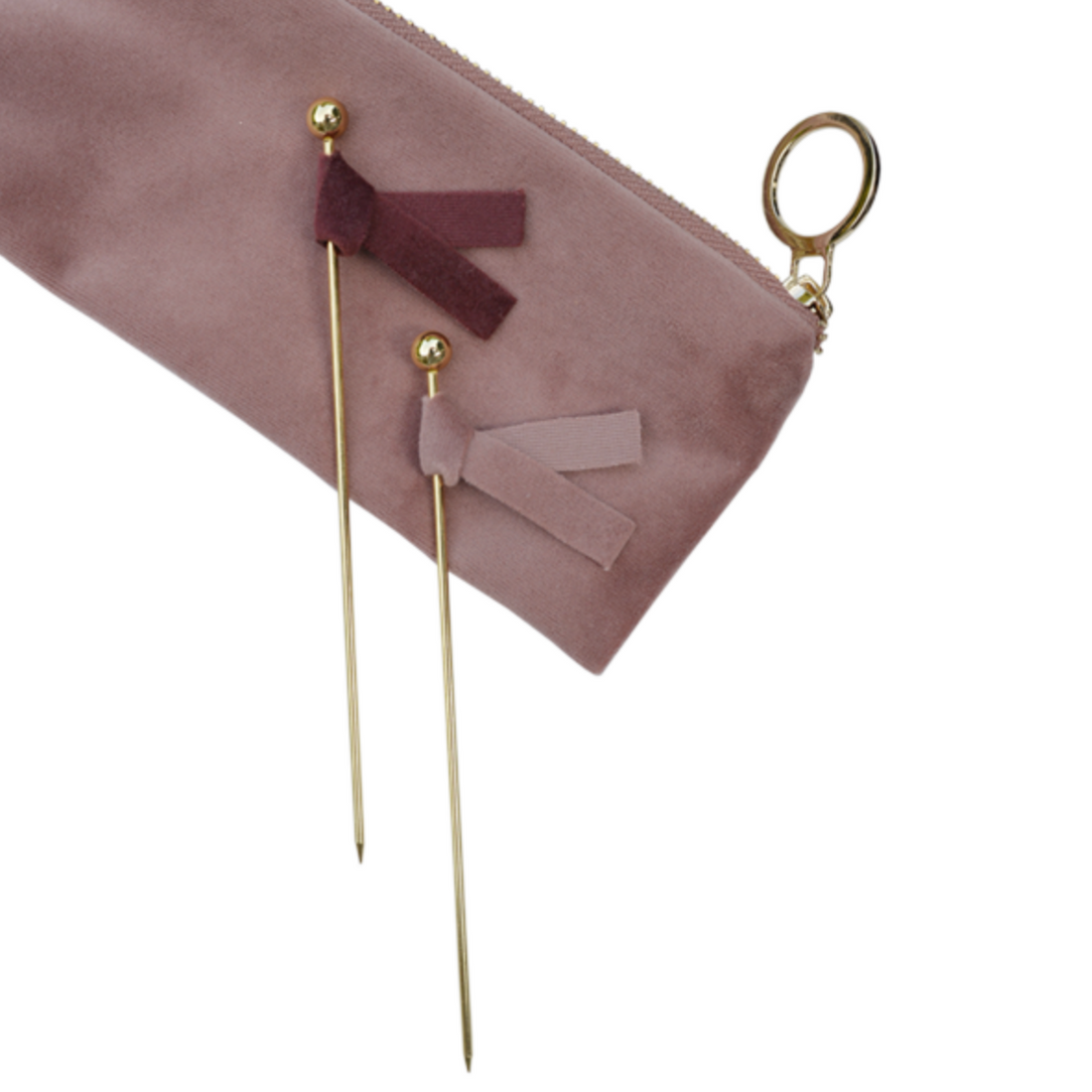 GOLD FOOD TOPPERS WITH PINK  & BURGUNDY VELVET RIBBONS
