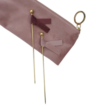 GOLD FOOD TOPPERS WITH PINK  & BURGUNDY VELVET RIBBONS