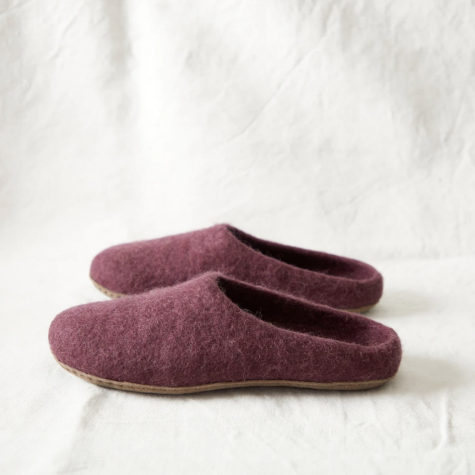 HANDMADE ECO FELT MULE SLIPPERS SUEDE SOLE | PLUM PURPLE