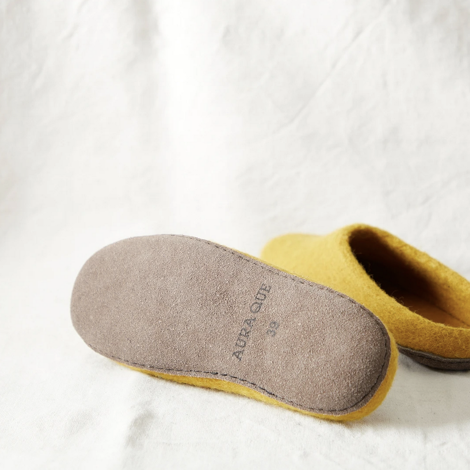 HANDMADE ECO FELT MULE SLIPPERS SUEDE SOLE | MUSTARD YELLOW